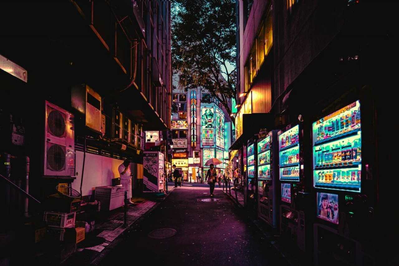 vending machines on a street in Japan